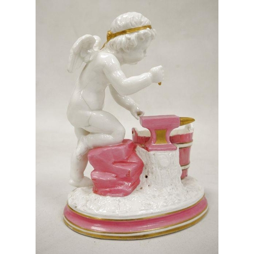 15 - Brownfield porcelain model of a cupid at his forge, circa 1870, impressed marks, cupid modelled befo... 