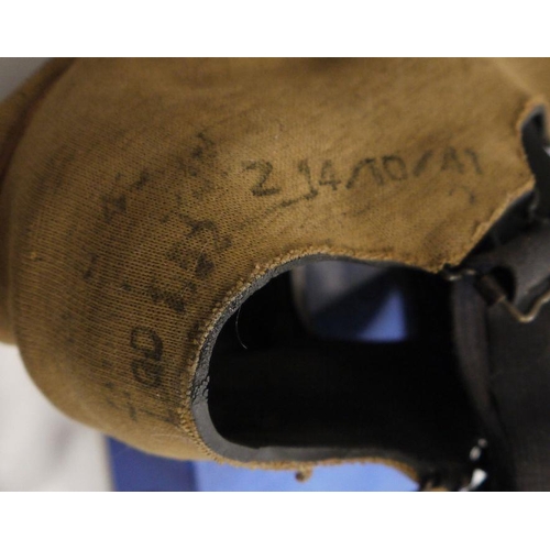 170 - WWII gas mask and a set of knives and forks with antler handles