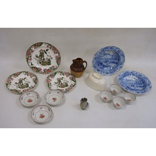 19 - Collection of pottery and porcelain, circa 1780 and later, including four New Hall-style tea bowls a... 