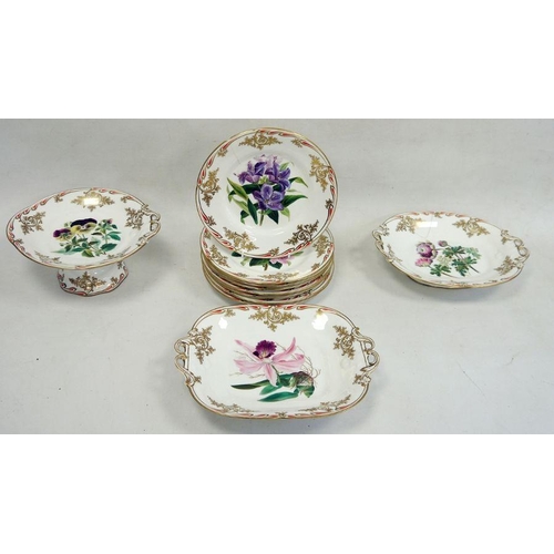 21 - English porcelain Botanical part dessert service, circa 1820, iron-red pattern no.3/3469, variously ... 