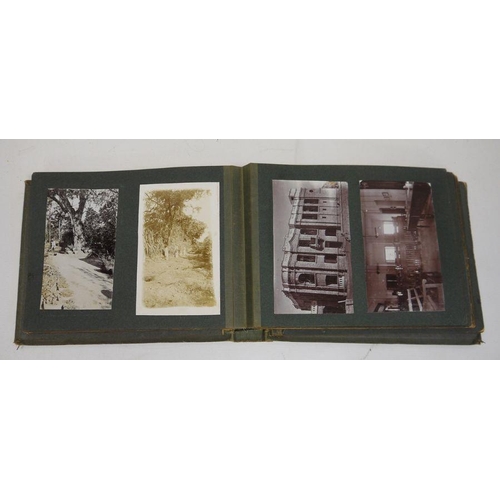 218 - Photograph album and contents of black and white vintage photographs to include figures on horseback... 