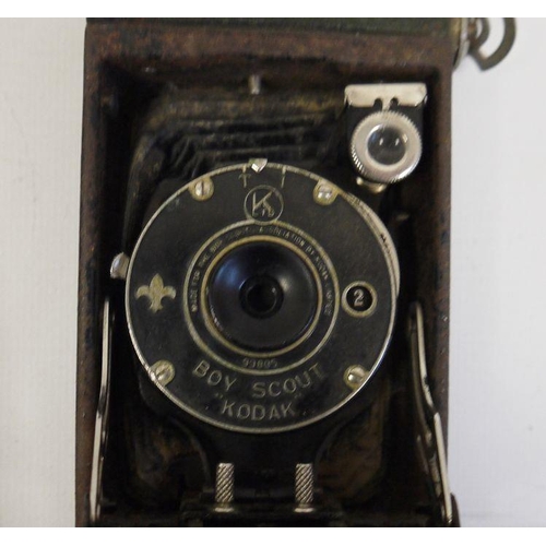 227 - Kodak Boy Scout camera, a pair of binoculars in case, and a Daily Express wall map