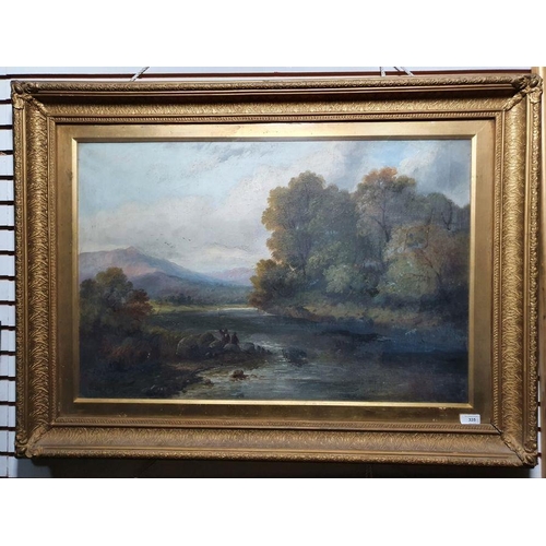 286 - Late 19th/early 20th century school
 Pair of oils 
 Fishermen by river, unsigned, in gilt gesso fram... 