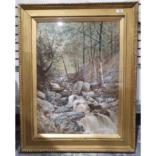 293 - Thomas Creswick (19th century)
 Watercolour heightened in white
 Waterfalls, signed and dated lower ... 