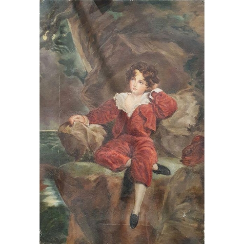 295 - 19th century school
 Oil on canvas
 Boy in red, unsigned and a print (2) (Oil unframed)