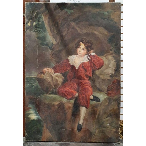 295 - 19th century school
 Oil on canvas
 Boy in red, unsigned and a print (2) (Oil unframed)