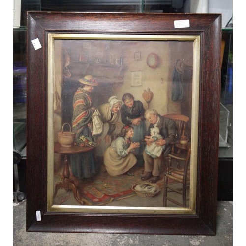 300A - Two modern paintings on canvas, both signed David Eatwell, and Pears chromolithograph, and one furth... 