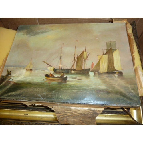 304 - Unattributed
 Oil on canvas
 Harbour scene with sailing boats, a rowing boat in the foreground, fish... 