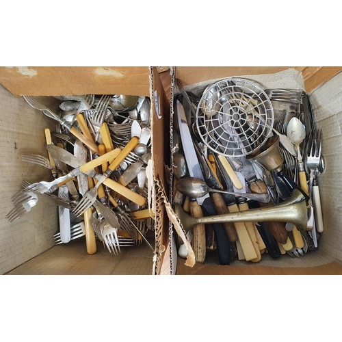 315 - Assorted electroplated wares to include teapots, tureens, flatware, etc (2 boxes)