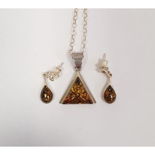 352 - Silver and citrine pendant in the form of a fawn, a silver pendant chain and pair earrings and two o... 