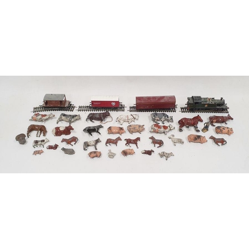 410 - Bachmann 4585 locomotive and carriages, a Bachmann goods carriage 00 gauge, a Hornby carriage and so... 