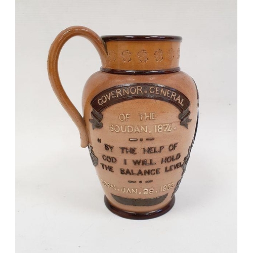 61A - Doulton Lambeth stoneware jug of General Cordon, Hero of Heroes Kartoum I Decline to Agree that your... 