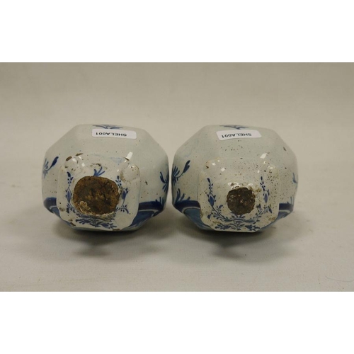 61 - Pair of Dutch Delft baluster vases and fixed covers, 18th/19th century, blue 108 over star mark, eac... 