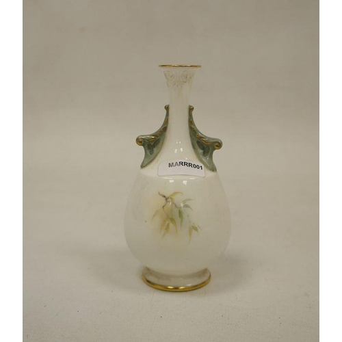 69 - Royal Worcester two-handled small oviform vase, 20th century, printed black marks, painted with a ki... 