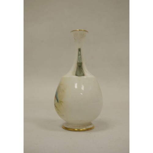 69 - Royal Worcester two-handled small oviform vase, 20th century, printed black marks, painted with a ki... 