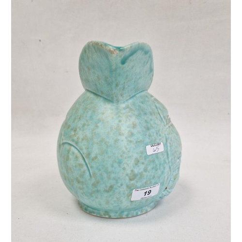 19 - Sylvac-style pottery sailing galleon jug with scroll handle, mottled turquoise ground, 19.5cm high