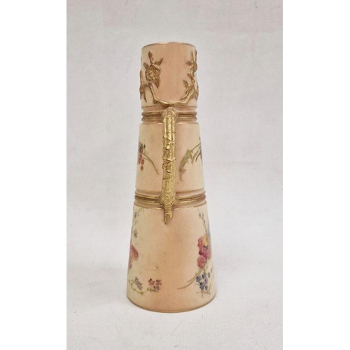 20 - Edwardian Worcester blush porcelain jug, tapered with gilt prunus decoration and branch handle, flor... 