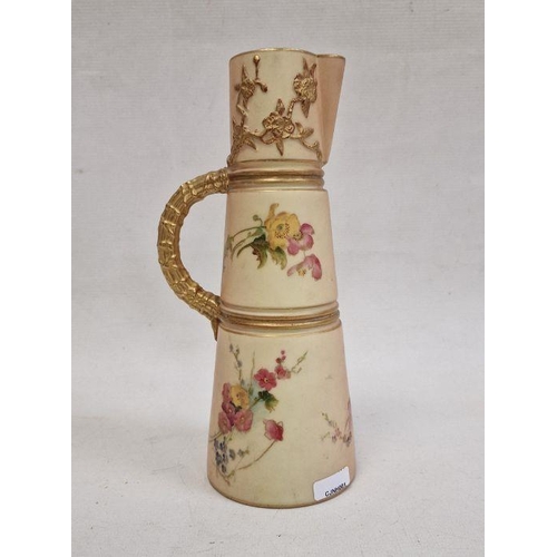 20 - Edwardian Worcester blush porcelain jug, tapered with gilt prunus decoration and branch handle, flor... 