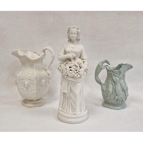 22 - Parian figure of Bacchanalian maiden, on circular base, Parian jug, baluster shaped with arabesque a... 