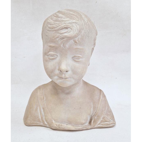 48 - Pottery bust of the Christ Child after Desiderio da Settignano, 30cm high x 27cm wide