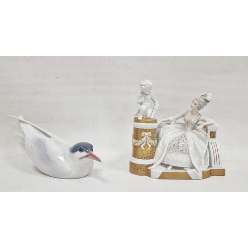 5 - Royal Copenhagen model of a tern with blue head, no.827, 27cm long and a Rosenthal figure group of 1... 