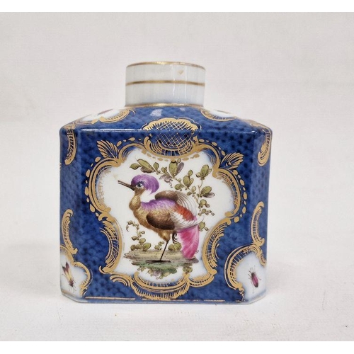 57 - 18th century Worcester porcelain tea caddy decorated to a blue scale ground with exotic birds and in... 