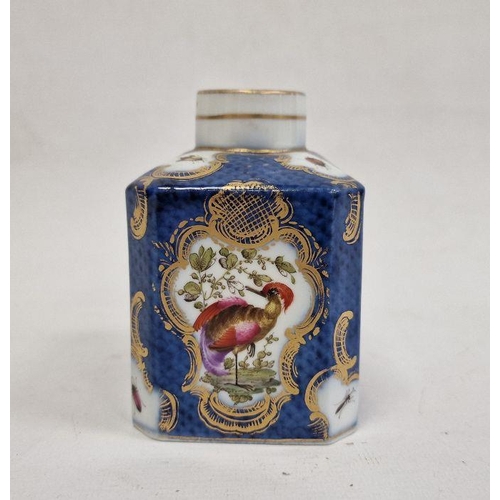 57 - 18th century Worcester porcelain tea caddy decorated to a blue scale ground with exotic birds and in... 