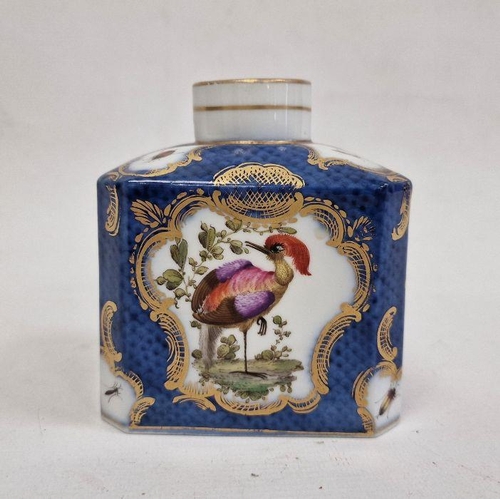 57 - 18th century Worcester porcelain tea caddy decorated to a blue scale ground with exotic birds and in... 