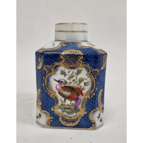 57 - 18th century Worcester porcelain tea caddy decorated to a blue scale ground with exotic birds and in... 