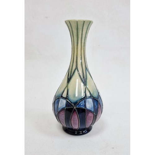 60 - Modern Moorcroft vase, baluster-shape with abstract panel design in shades of green, blue and purple... 