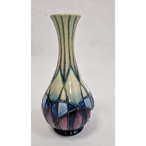 60 - Modern Moorcroft vase, baluster-shape with abstract panel design in shades of green, blue and purple... 