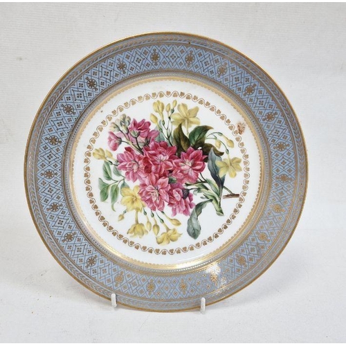 64 - 19th century Sevres porcelain plate, floral and inscribed to reverse 'Giroslee', 'Quarantaine Jasmin... 