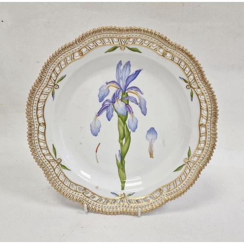 65 - Royal Copenhagen 'Flora Danika' plate 'Iris Spuria L', no.3526 with pierced gilt serrated border, 27... 