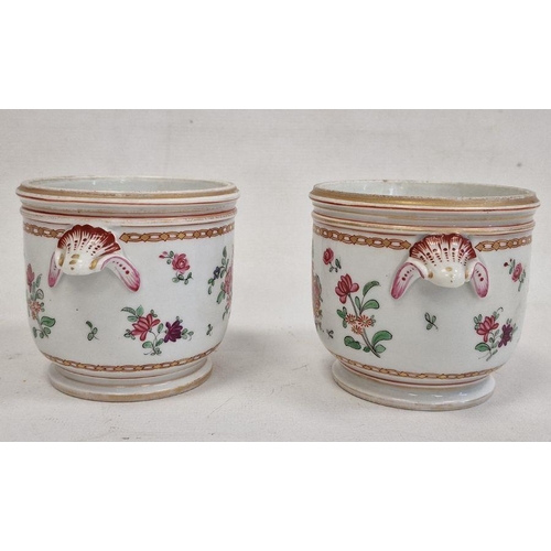 68 - Pair 19th century Samson porcelain cache pot in the Chinese armorial style, pink floral decorated wi... 