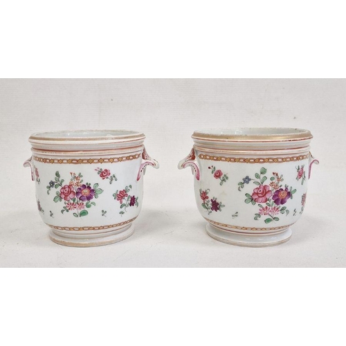 68 - Pair 19th century Samson porcelain cache pot in the Chinese armorial style, pink floral decorated wi... 