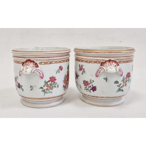 68 - Pair 19th century Samson porcelain cache pot in the Chinese armorial style, pink floral decorated wi... 