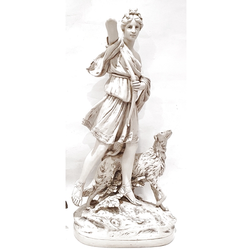 32A - Large Royal Dux porcelain figure depicting a huntress with bow (possibly Artemis). Accompanied by a ... 