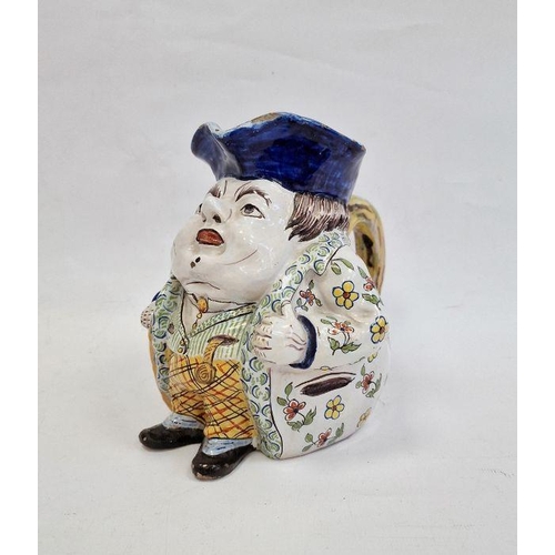 10 - French faience Toby style jug, portly gentleman wearing floral jacket, striped waistcoat, probably F... 