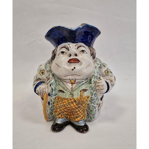 10 - French faience Toby style jug, portly gentleman wearing floral jacket, striped waistcoat, probably F... 