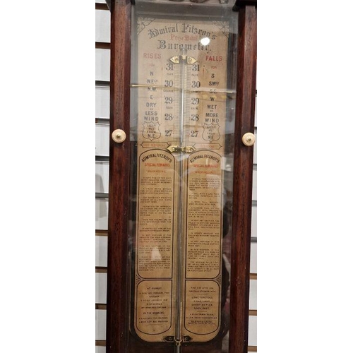 1001 - 19th century mahogany-cased Admiral Fitzroy barometer with thermometer, in glazed case enclosed by s... 