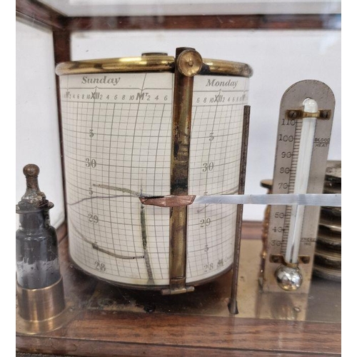 1008 - 20th century barograph in oak and five-sided glass case