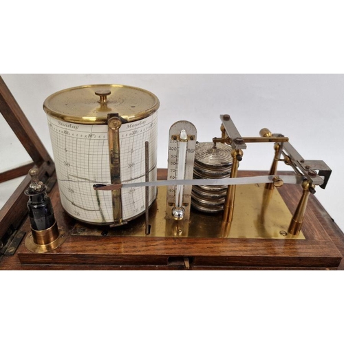 1008 - 20th century barograph in oak and five-sided glass case