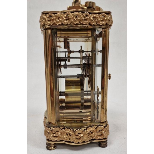 1015 - Late 19th century five-glass carriage clock with elaborate floral decoration to case, Arabic numeral... 