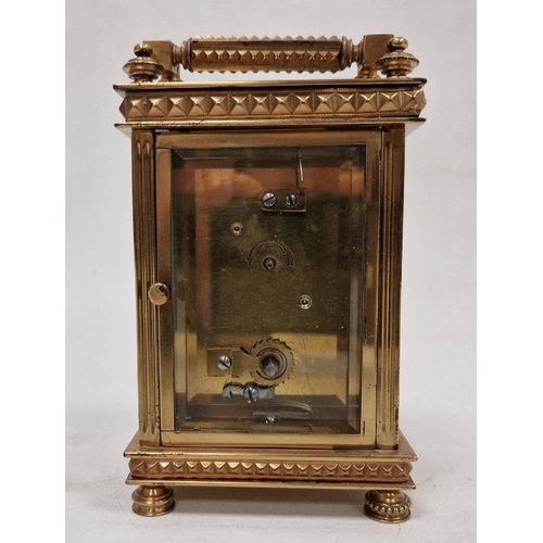 1016 - 19th century glass and brass carriage clock, the enamel dial decorated with intricate Arabic numeral... 