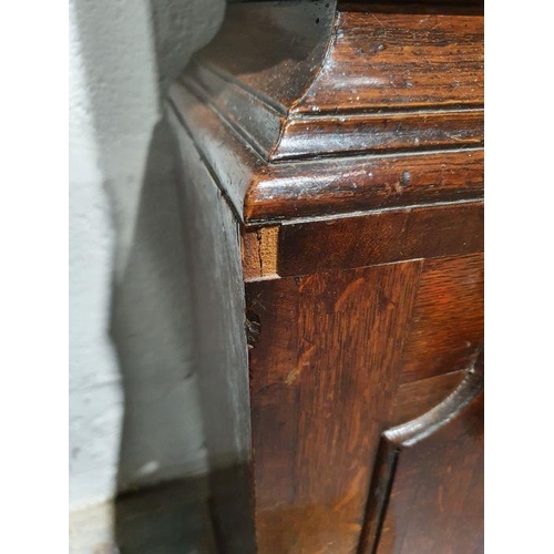 1017 - George III inlaid mahogany longcase clock with swan-neck pediment, the painted arched dial decorated... 