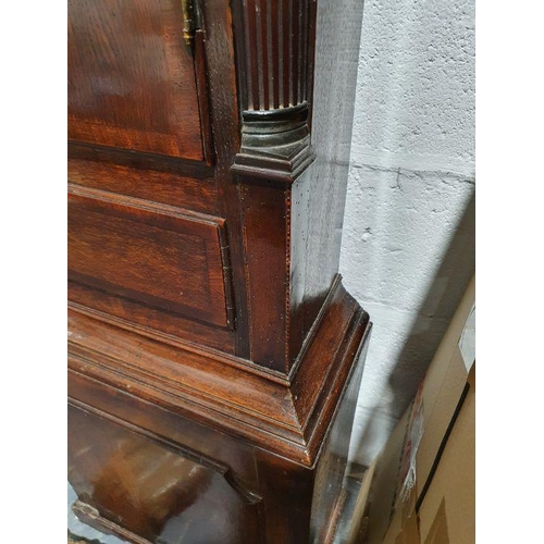 1017 - George III inlaid mahogany longcase clock with swan-neck pediment, the painted arched dial decorated... 