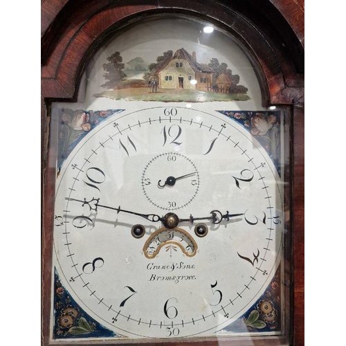 1017 - George III inlaid mahogany longcase clock with swan-neck pediment, the painted arched dial decorated... 