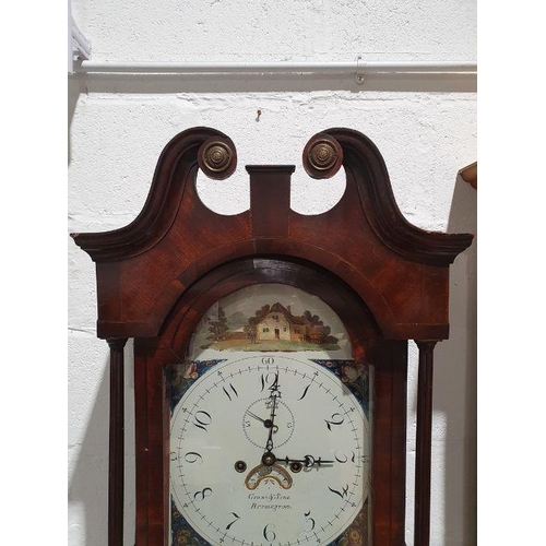 1017 - George III inlaid mahogany longcase clock with swan-neck pediment, the painted arched dial decorated... 