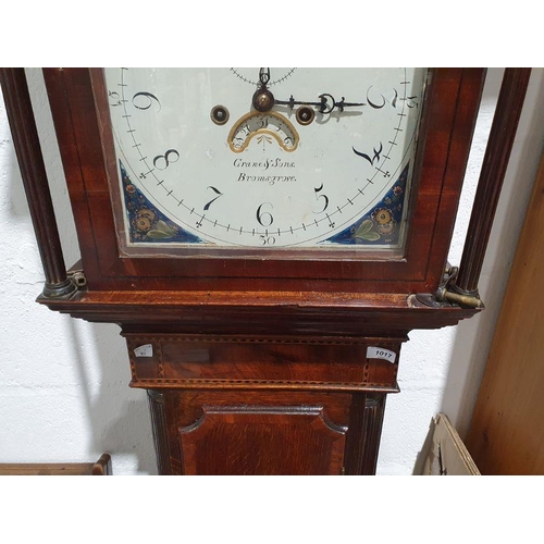 1017 - George III inlaid mahogany longcase clock with swan-neck pediment, the painted arched dial decorated... 