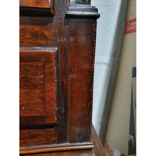 1017 - George III inlaid mahogany longcase clock with swan-neck pediment, the painted arched dial decorated... 